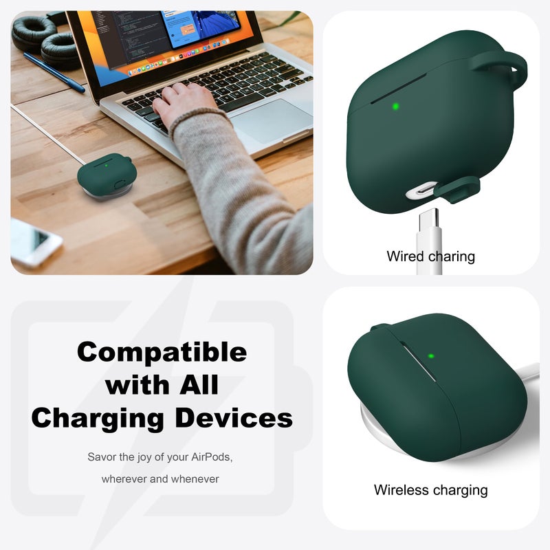 R-fun for AirPods Pro 2nd/1st Generation Case with Cleaner Kit,Soft Silicone Protective Case Cover for Apple AirPod Pro 2/1 for Women Men,AirPods Pro Case Accessories with Keychain,Forest Green - Image 3